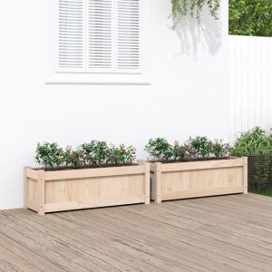 Plant Pots, 2 pcs., Solid Pine Wood