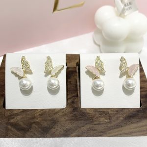 Pearl Zircon Bow Temperament Light Luxury Niche Earrings