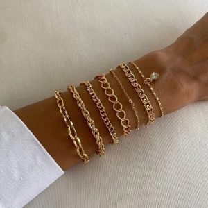 Crystal Stone Bracelet Set Seven Piece Layered Adjustable Elegant Fashion Jewelry Gift For Her