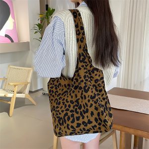 New Trendy Retro Corduroy Leopard Print Shoulder Bag