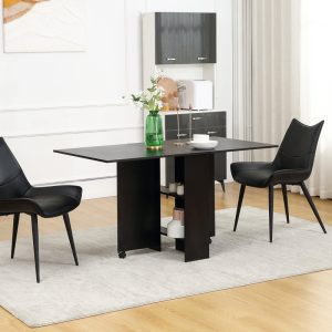 HOMCOM Foldable Dining Table, Extendable Drop Leaf Table With 2-tier Shelves, Small Dinner Table With Rolling Casters