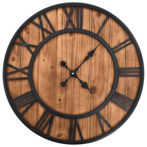 Vintage Wall Clock with Quartz Movement, Wood and Metal, 60 cm XXL