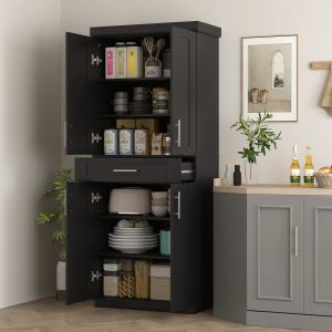 Modern Kitchen Pantry Freestanding Cabinet Cupboard with Doors and Drawer