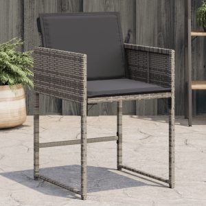 Garden Chairs with Cushions, 4 Pieces, Grey Poly Rattan
