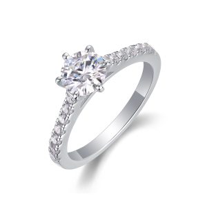Surrounded By Stars - A Wedding Ring Set With 1-carat Top-quality Moissanite S925 Silver And Platinum-plated Diamond. The Ring Can Be Inspected With A Diamond Pen