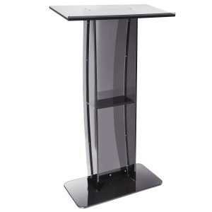 Acrylic Podium, 47" Acrylic Podium Stand With Wide Reading Surface & Storage Shelf, Floor-standing Clear Pulpits Acrylic For Church Office School, Black