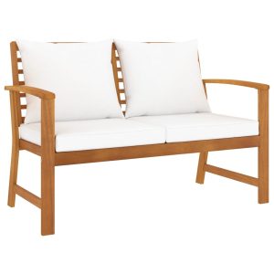 Garden Bench 120 cm with Cream White Cushions Solid Wood