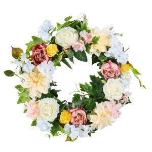 Decorative Wreath 24 In White Pink Yellow Peonies Hydrangeas Year Round Wreath