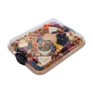 Farberware Build-A-Board Bamboo Cutting Board With Single Storage Compartment, Clear Locking Lid, Black Handles, Perfect For Charcuterie & Snacks