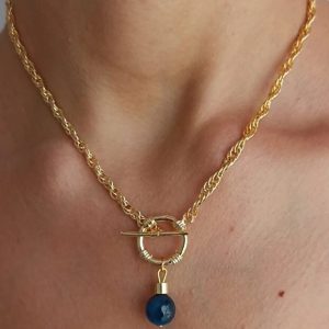 Natural Stone Front Lock Chain Necklace Elegant Minimal Fashion Jewelry Gift For Her