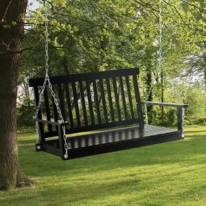 2-Seater Hanging Porch Swing Outdoor Patio Swing Chair Seat with Slatted Build and Chains