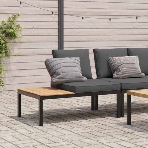 Garden Bench with Cushions, Black Aluminum