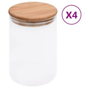 storage jars with bamboo lids, 4 pieces, 800 ml
