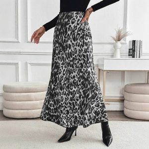 Slimming Leopard Print Skirt High-waisted Loose Long Dress With Print