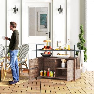 2-Tier Shelf PE Outdoor Bar Table