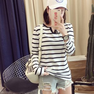 V-neck Striped Long Sleeve Slim Bottoming Shirt Women's T-shirt