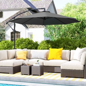 10' Cantilever Tilt Offset Patio Umbrella w/ UV & Water Safe Material & Cross Base