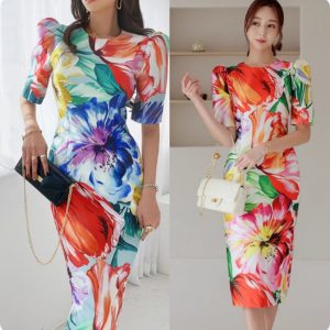 Korean Style Elegant Retro Print Round Neck Short-sleeved Top