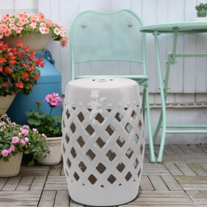 13" x 18" Ceramic Garden Stool with Woven Lattice Design & Glazed Strong Materials Decorative Outdoor Stool