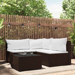 4-piece garden lounge set with cushions, poly rattan
