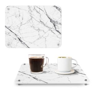 15.75 In. X 11.81 In. White Marble Look Stone Drying Mat For Kitchen, Water Absorbent Diatomaceous Stone Dish Drying Mat