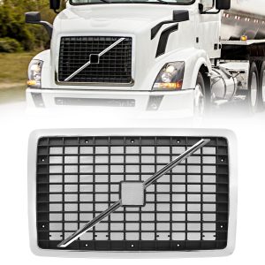 Fits 2004-2017 Volvo VNL Black Chrome Front Grille, With Lighting And Bug Net