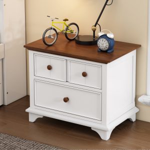 Wooden Captain Two-Drawer Nightstand Kids Night Stand  End Side Table For Bedroom, Living Room, Kids' Room, White Walnut