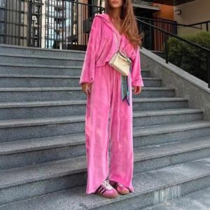 Fashion Velvet Zipper Drawstring Casual Set