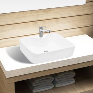 Square ceramic washbasin with tap hole