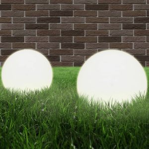 LED garden lights, 2 pieces, spherical, 30 cm, PMMA