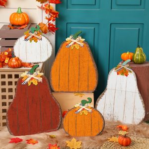 5 Large Farmhouse Thanksgiving Autumn Decorations, Wooden Autumn Signs - Country Farmhouse Style, Thanksgiving Pumpkin Harvest Theme, Standing Decorations, Thanksgiving Home Decor, Autumn Holiday Arra