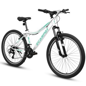 A26208 Ecarpat 26 Inch Mountain Bike, 21-Speed V-Brake, Front Suspension, Carbon Steel Frame Mountain Bike For Teenagers Girls Women Bicycles