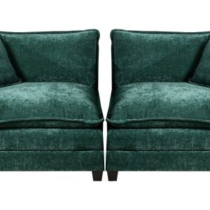 Cloud Sofa Two Seats The Cushion On The Armrest Not Included, Modern Sectional Couch, For Apartment, Comfy Double Layer Upholstered Seat Cushion, Breathable Chenille Fabric,Green,SW504AGN