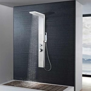 Shower Panel System Stainless Steel Square   Shower Panel System Matte White