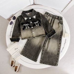 Bow Decoration Wide-leg Pants Fashionable And Stylish Two-piece Set