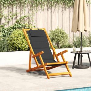 Folding Beach Chair with Armrests, Acacia Textilene