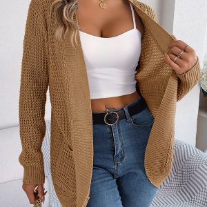 Women Casual Pocket Long Sleeve Knit Cardigan Sweater