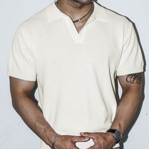 Men's Ribbed Solid Color Simple Flip Collar Sport Short Sleeve