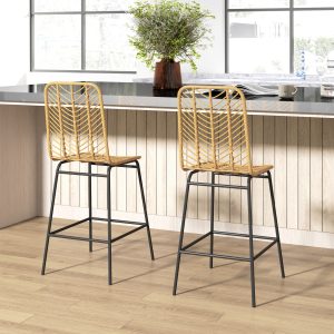 Set of 2 Barstools Counter Stools with Legs and Footrest for Dining Room Kitchen Pub