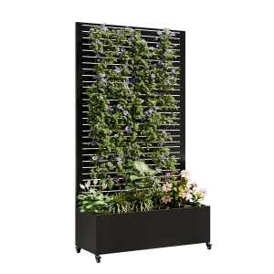 Metal Planter Box With Trellis Raised Garden Bed  With 4 WheelsTrellis & Privacy Screen For Climbing Plants, Vegetables, Vines