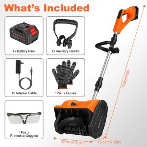 1Pc 500W 21V 11In Cordless Snow Shovel Foldable Battery Powered Snow Thrower With Directional Plates Rechargeable Battery Gloves Goggles For Patio Driveway