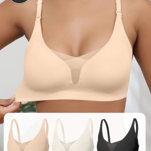 3PCS EssElegance Wire-free Adjustable Seamless Bra For Women - Breathable Sheer Mesh Daily Comfort, Non-Slip Straps & Back Smoothing, All-Season Lightweight Bralette