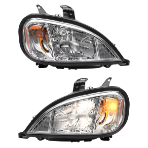 Headlights Assembly Fit For 2004-2017 Freightliner Columbia, Chrome Housing And Amber Reflector Headlamps,Left And Right Pair Set, Including Halogen Bulbs