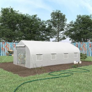 20' x 10' x 7' Walk-In Tunnel Greenhouse with Zippered Door & 8 Windows