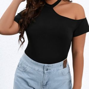 Women's Sexy Off-shoulder Slim-fit Knitted Short-sleeve Top