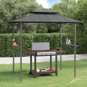 Grill Pavilion with Side Shelves Anthracite 240x150x243 cm Steel