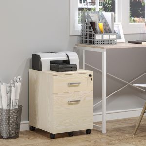 Vinsetto 2-Drawer Locking Office Filing Cabinet W 5 Wheels Rolling Storage Hanging A4 Cupboard Home Organisation, Oak Wood Grain