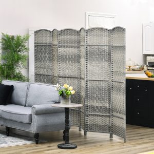 Folding Room Divider Screen 6 Panel 6' Tall Privacy Screen Freestanding Wood Partition for Home Office, Mixed Gray