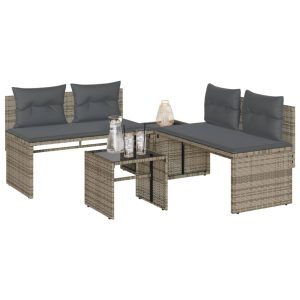 4-piece garden sofa set with cushions, poly rattan