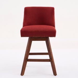 Counter Height Swivel Barstools, 26'' H Seat Height Upholstered Bar Stools Set Of 2, Fabric In Wine Red